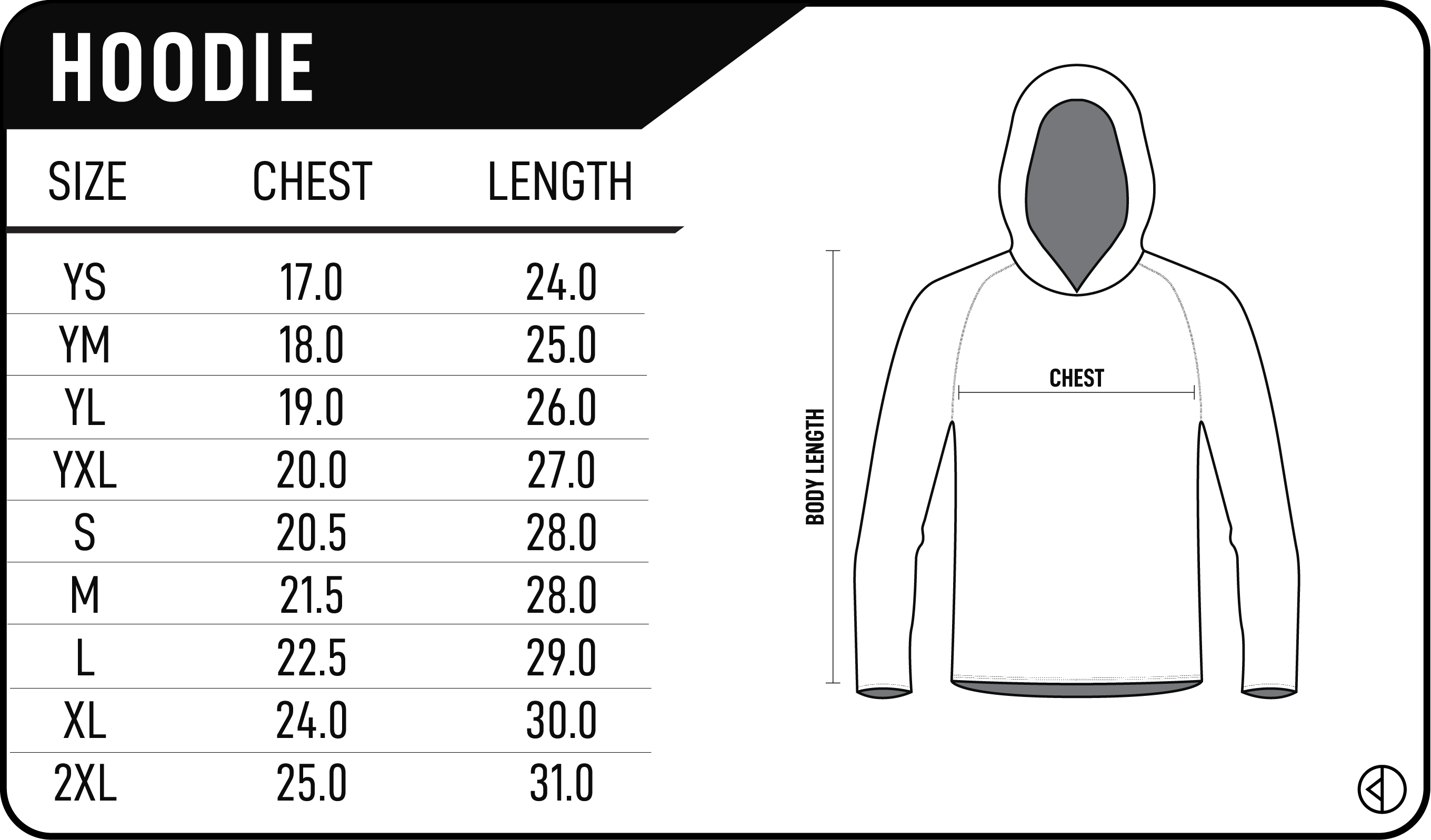 Therma-Performance Hoodie Size Chart