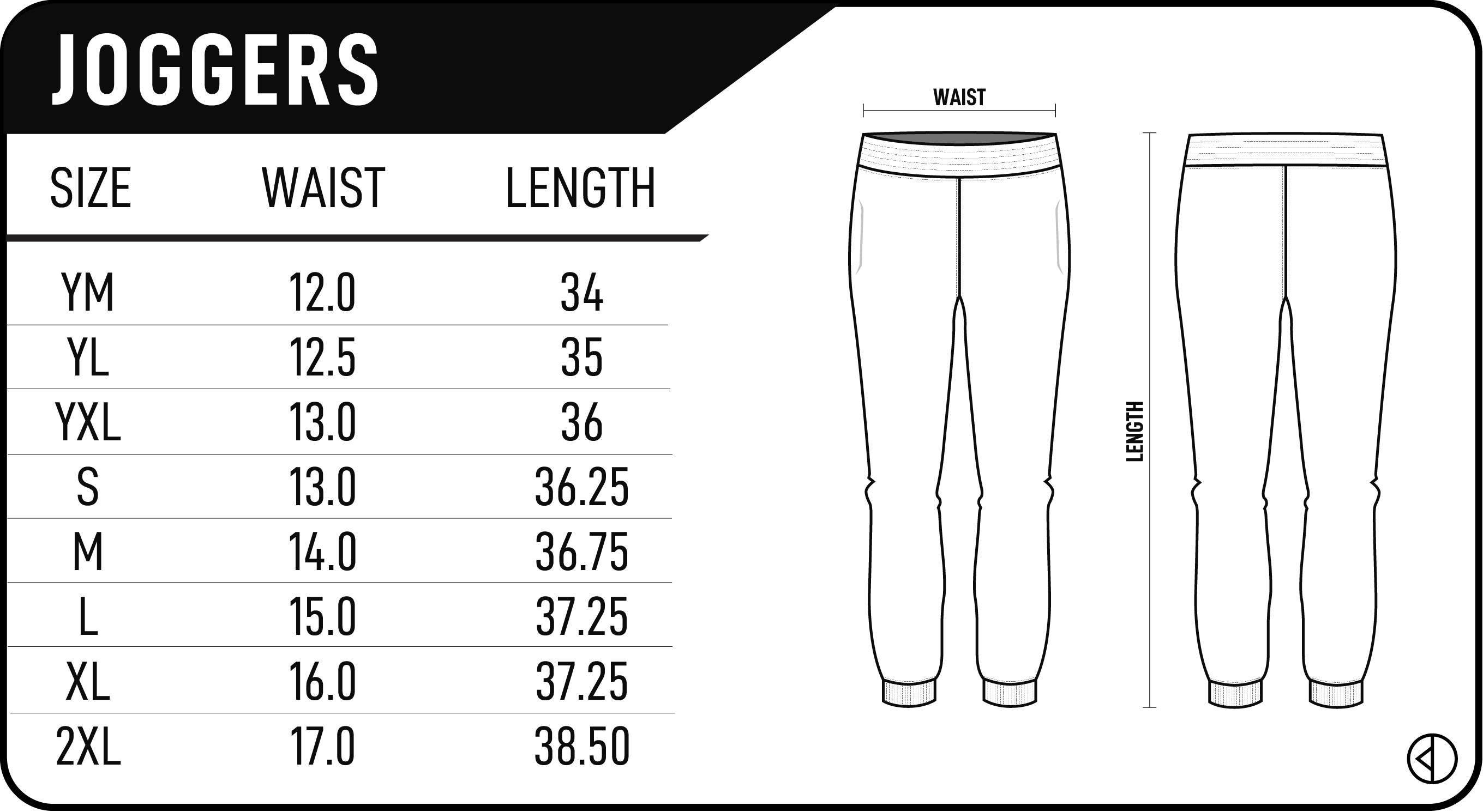 Therma-Performance Joggers Size Chart