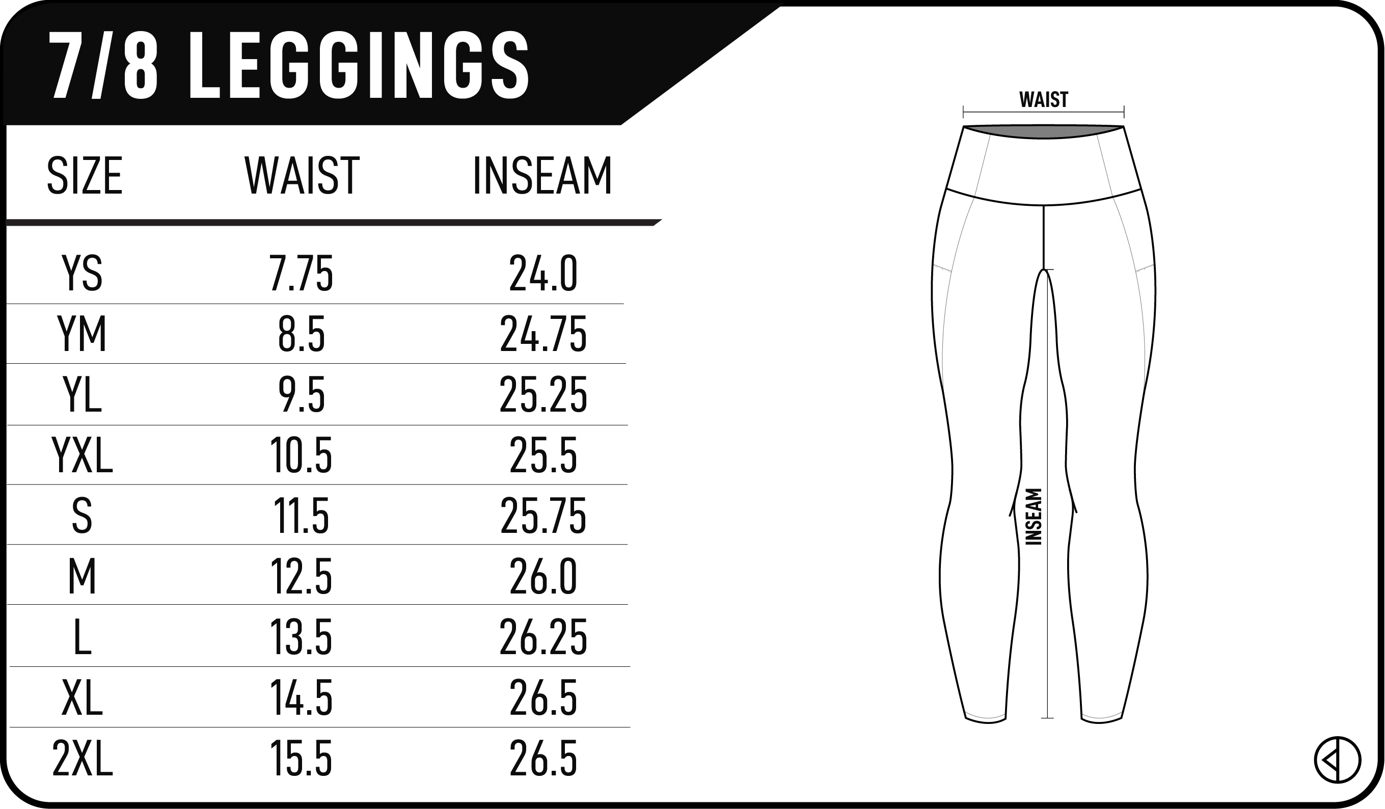 Women's 7/8 Leggings Size Chart
