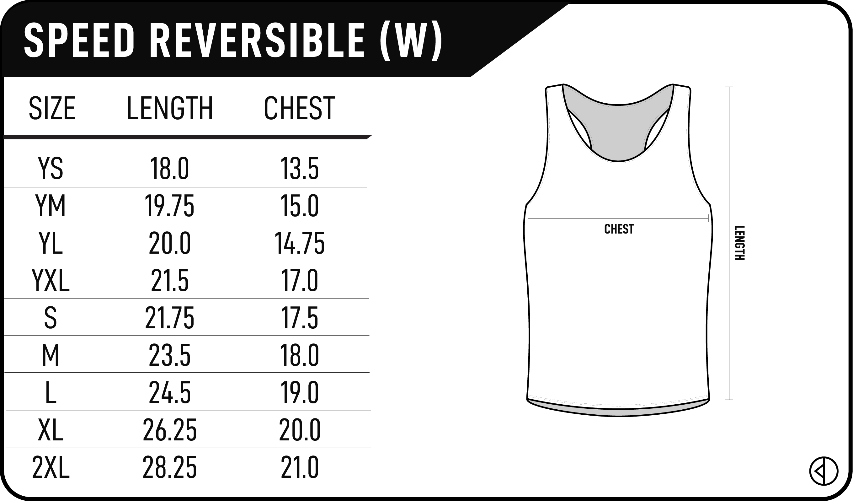 Women's Elite Speed Reversible Size Chart