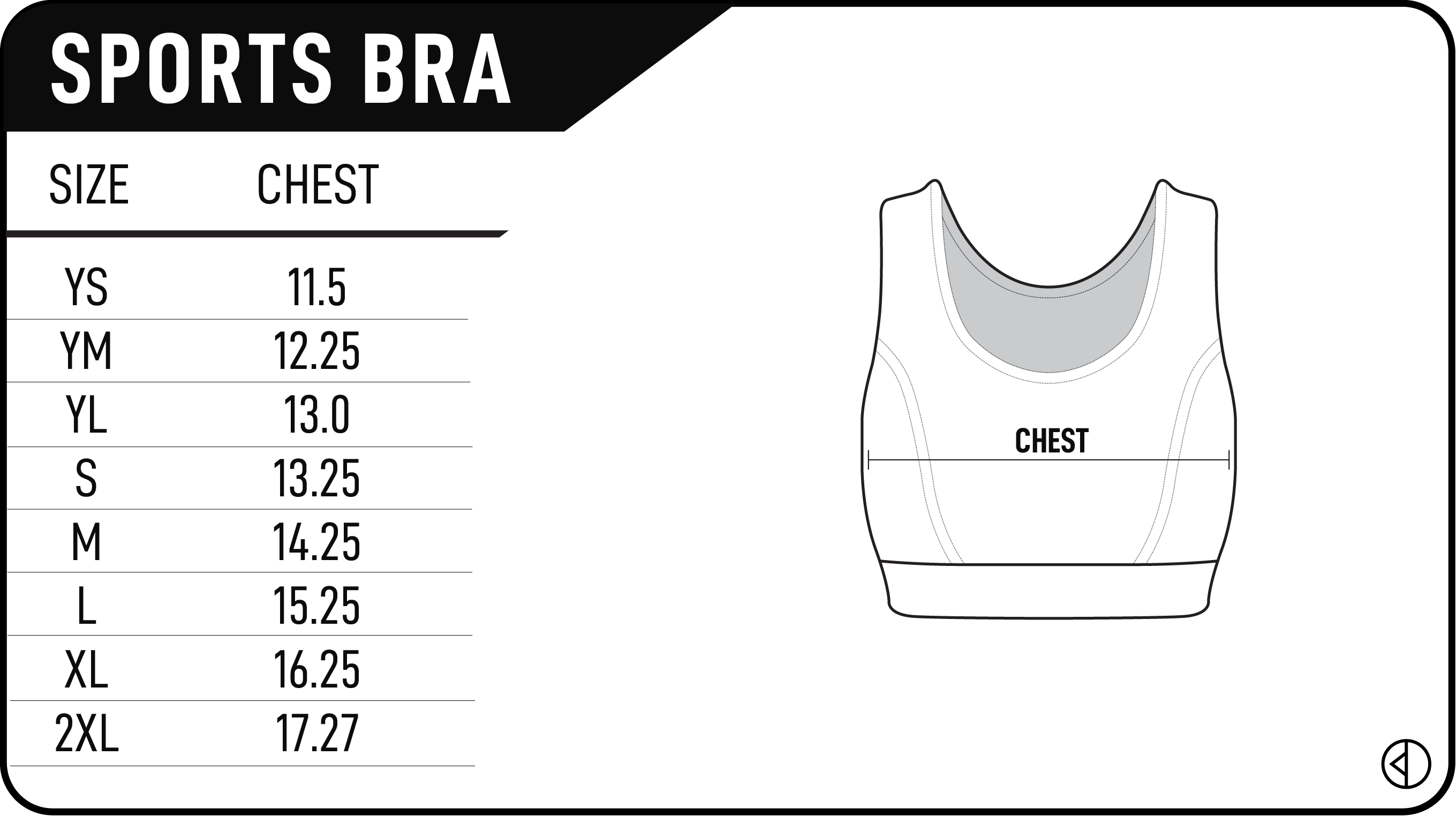 Women's Elite Sports Bra Size Chart