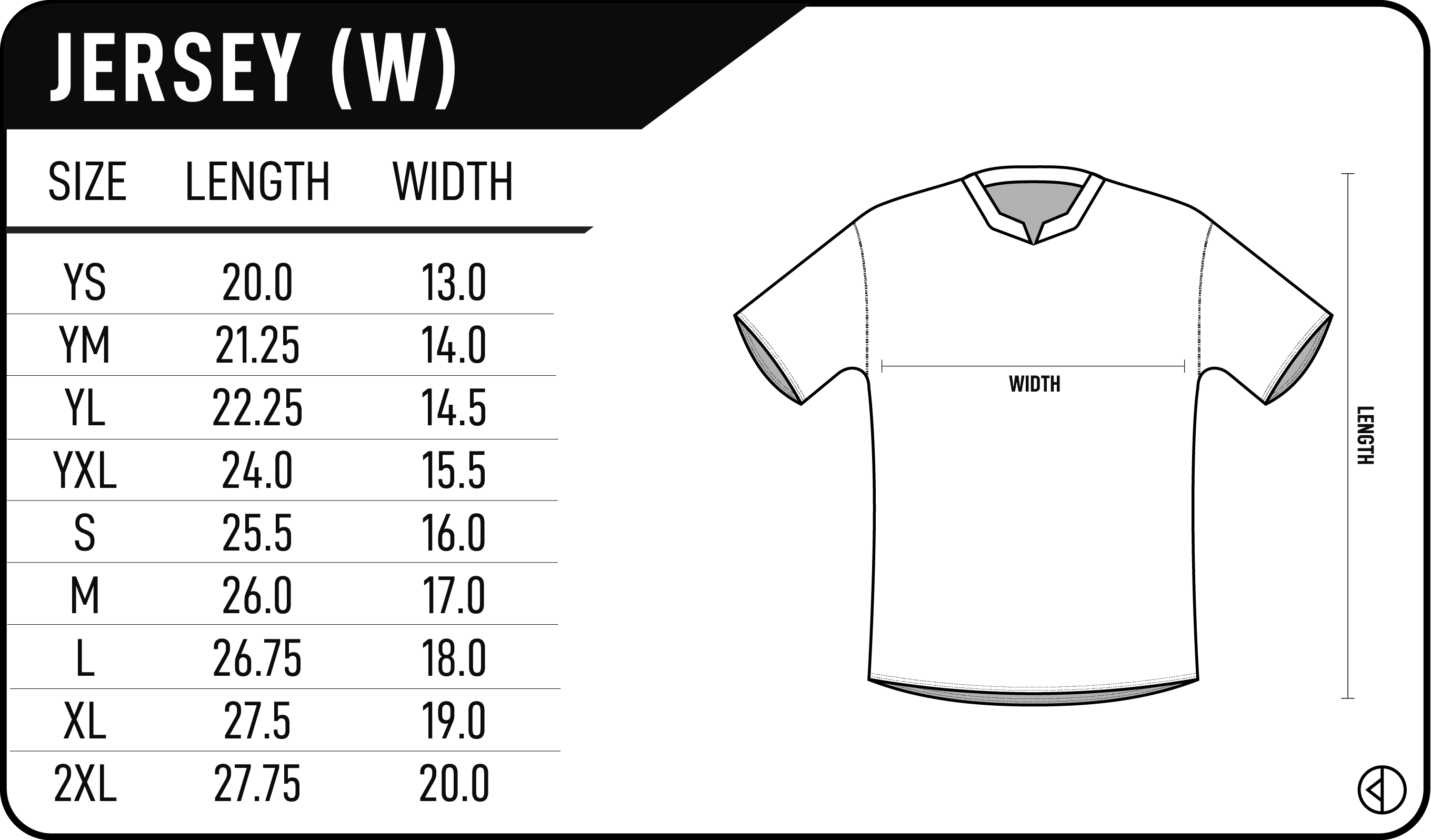 Women's Racerback Jersey Size Chart