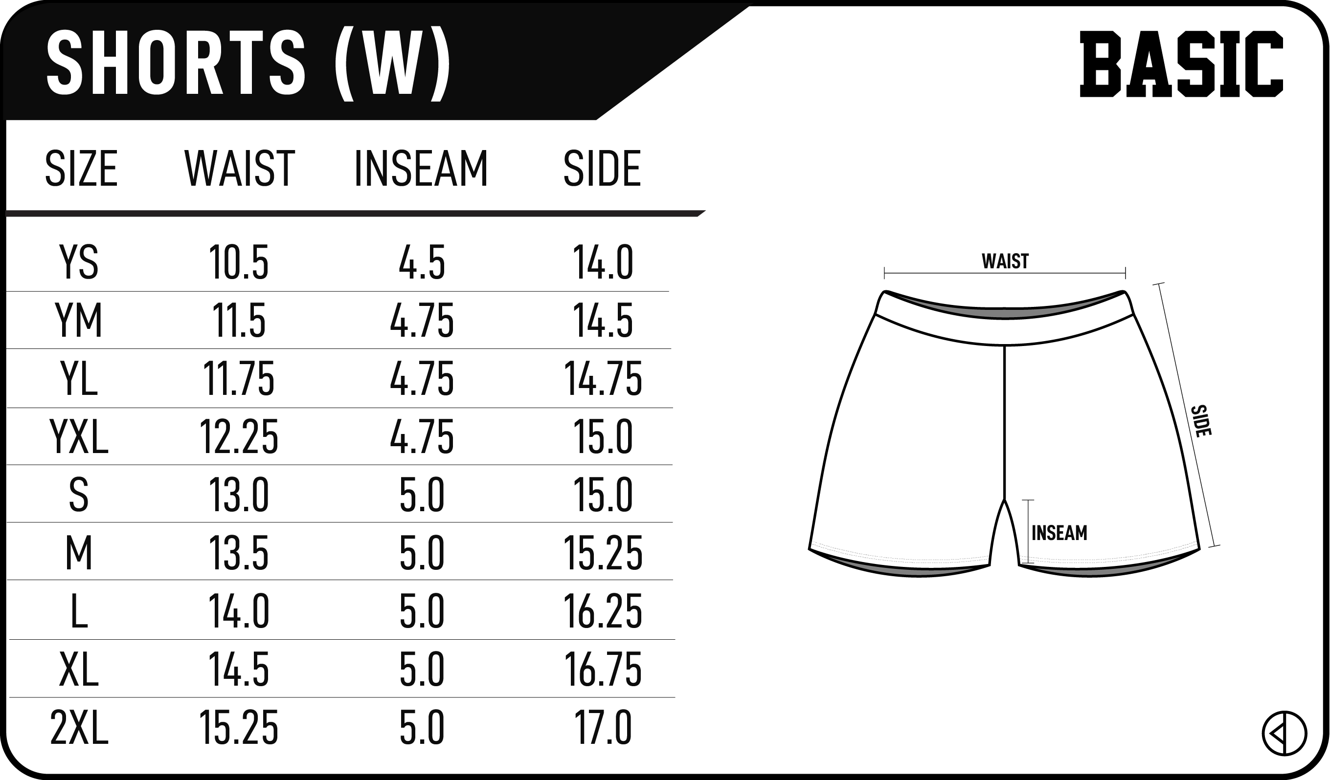 Women's Shorts Size Chart