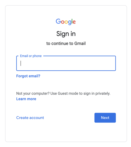 gmail login screen