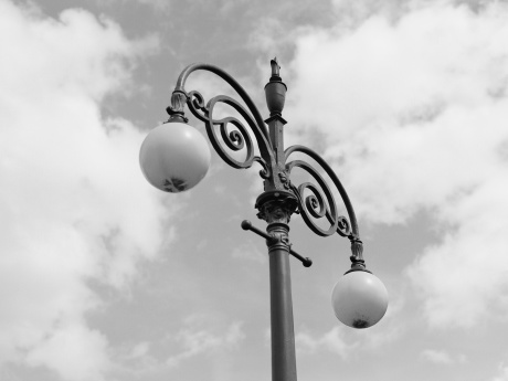 Looking up at lamp post outside of Hyde Park Picture House.