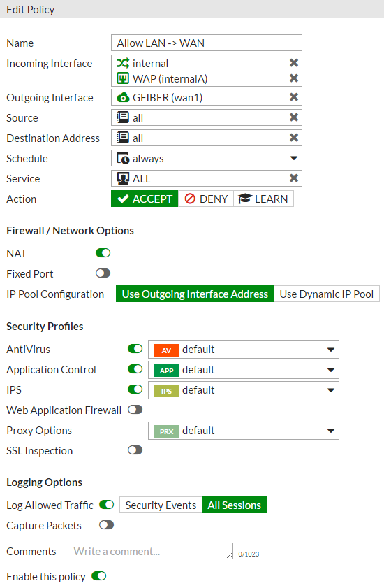 Edit IPv4 Policy