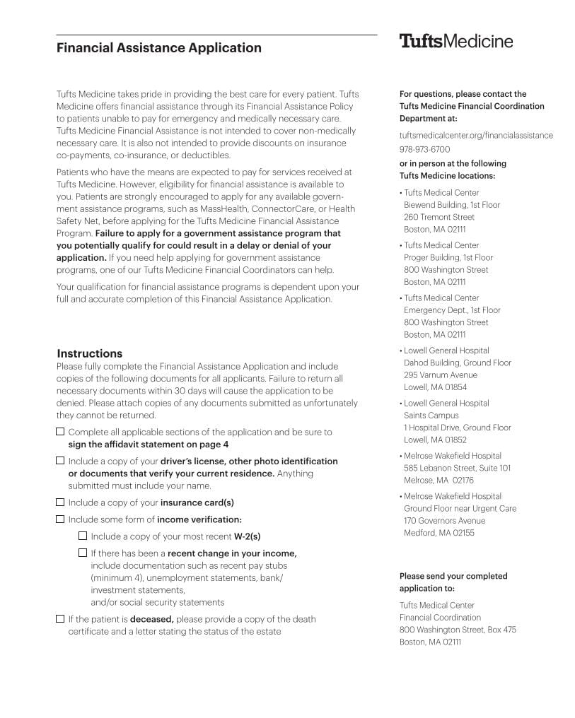 Tufts Medicine Lowell General Hospital Application for Financial Assistance