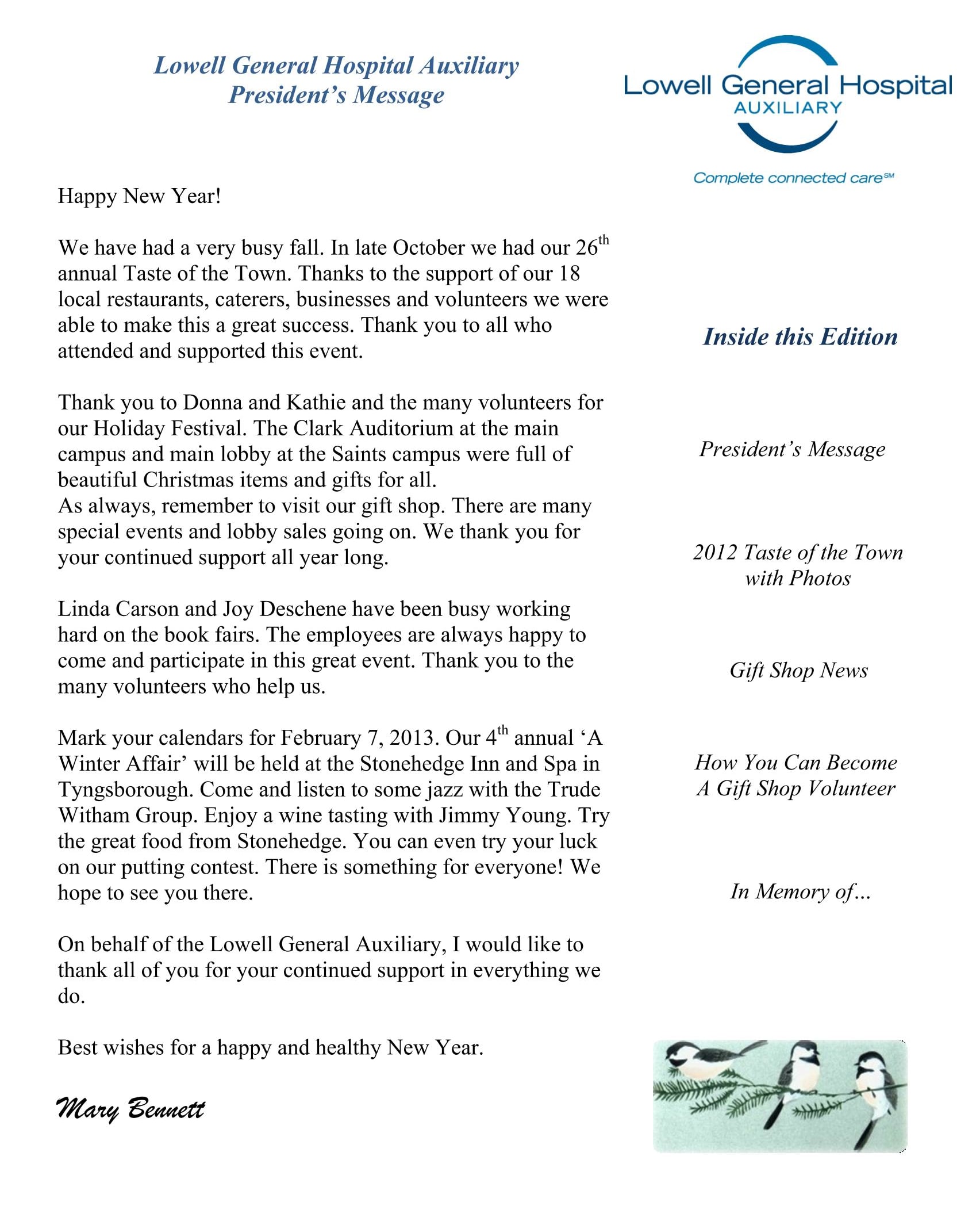 Winter 2013 Auxiliary Newsletter