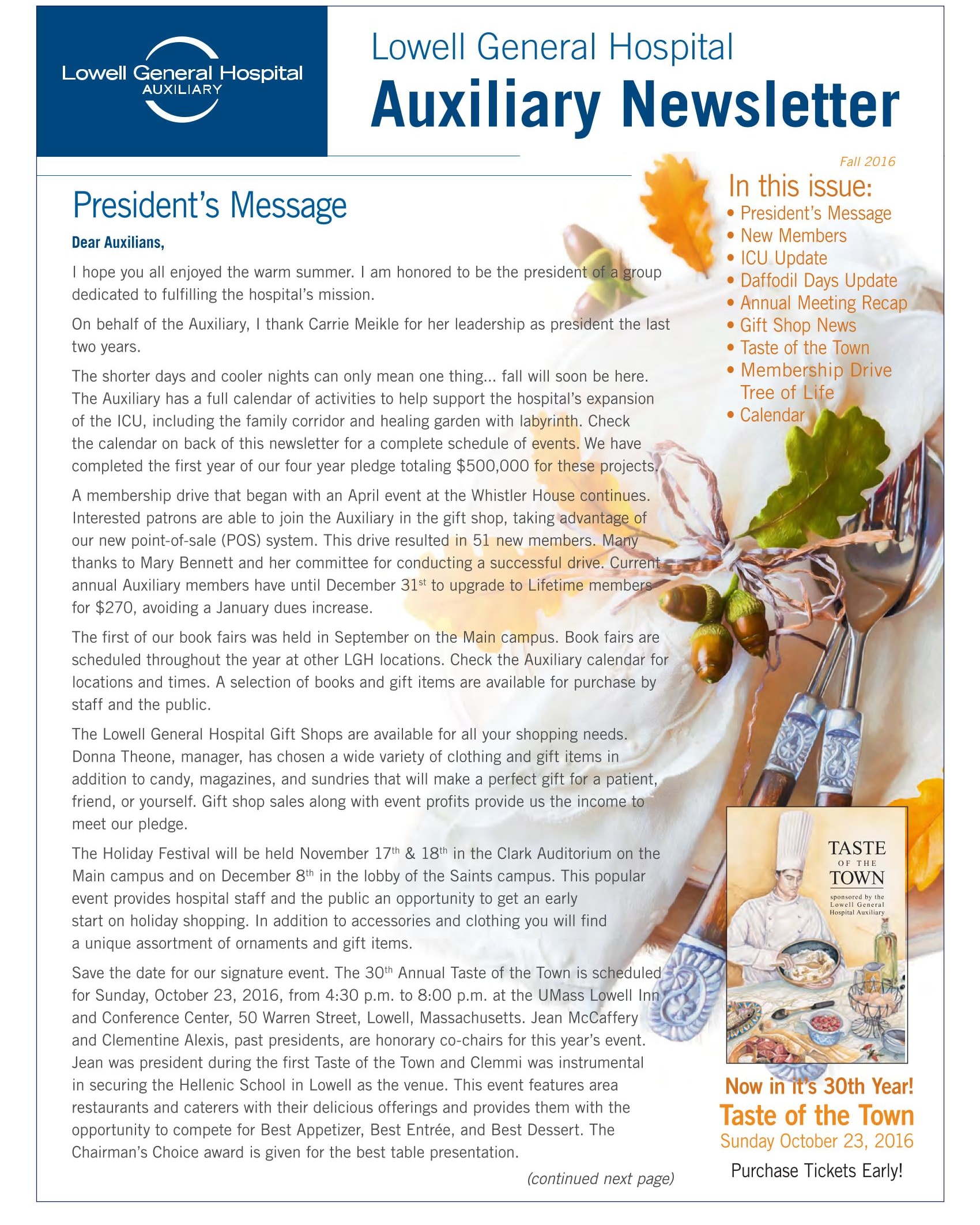 Fall 2016 Auxiliary Newsletter