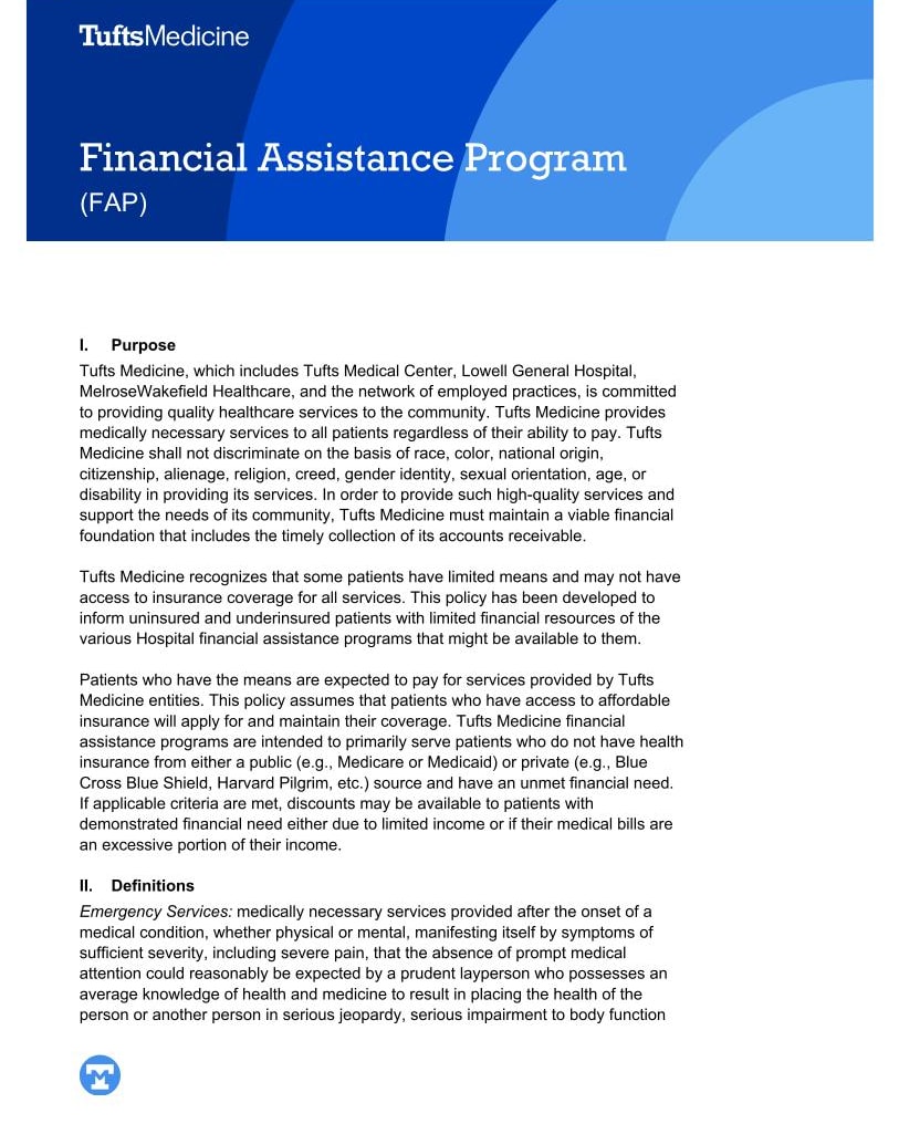 Tufts Medicine Financial Assistance Program (FAP)