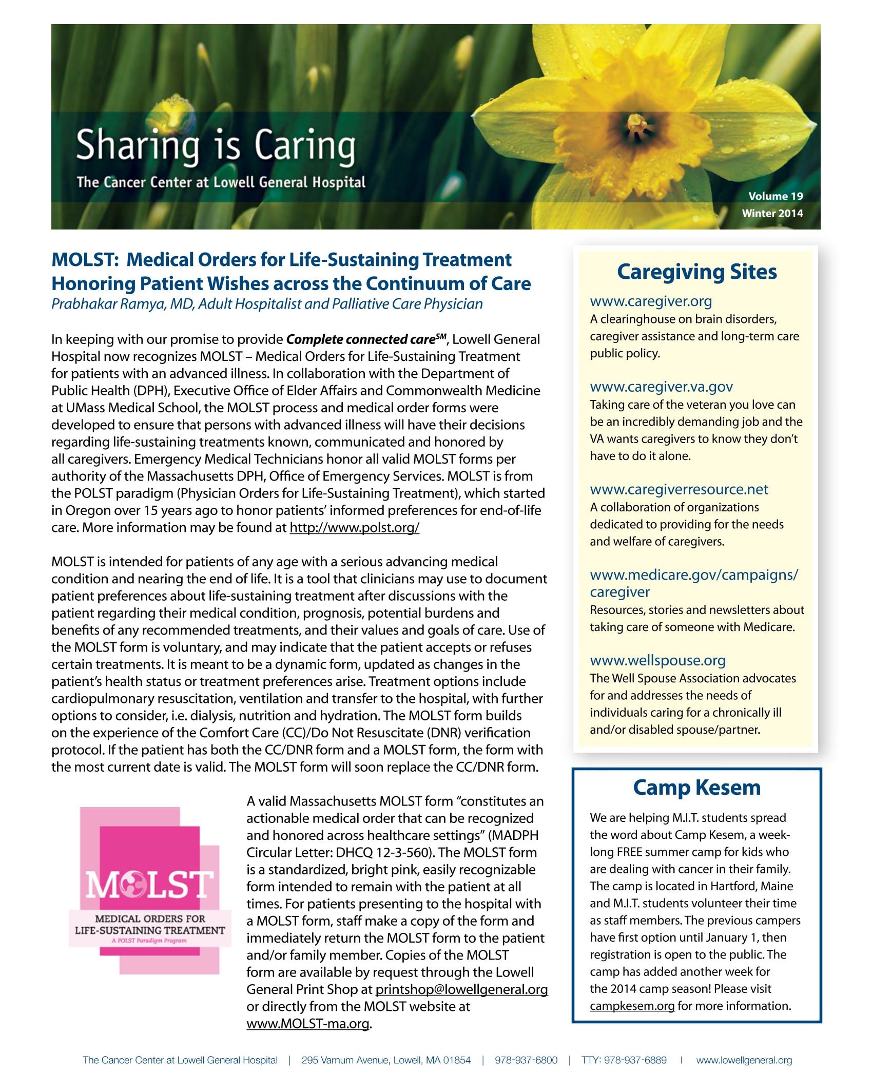 Cancer Center Community Newsletter, Vol 19 - 2014