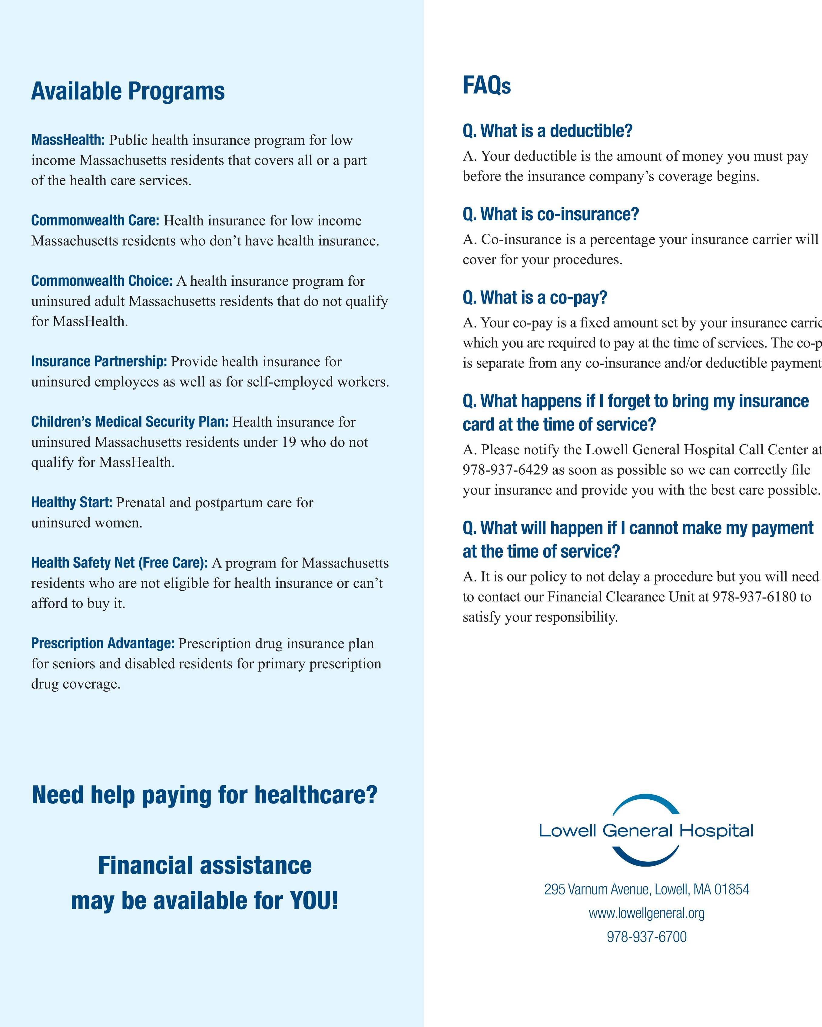 2015 Patient Financial Assistance brochure