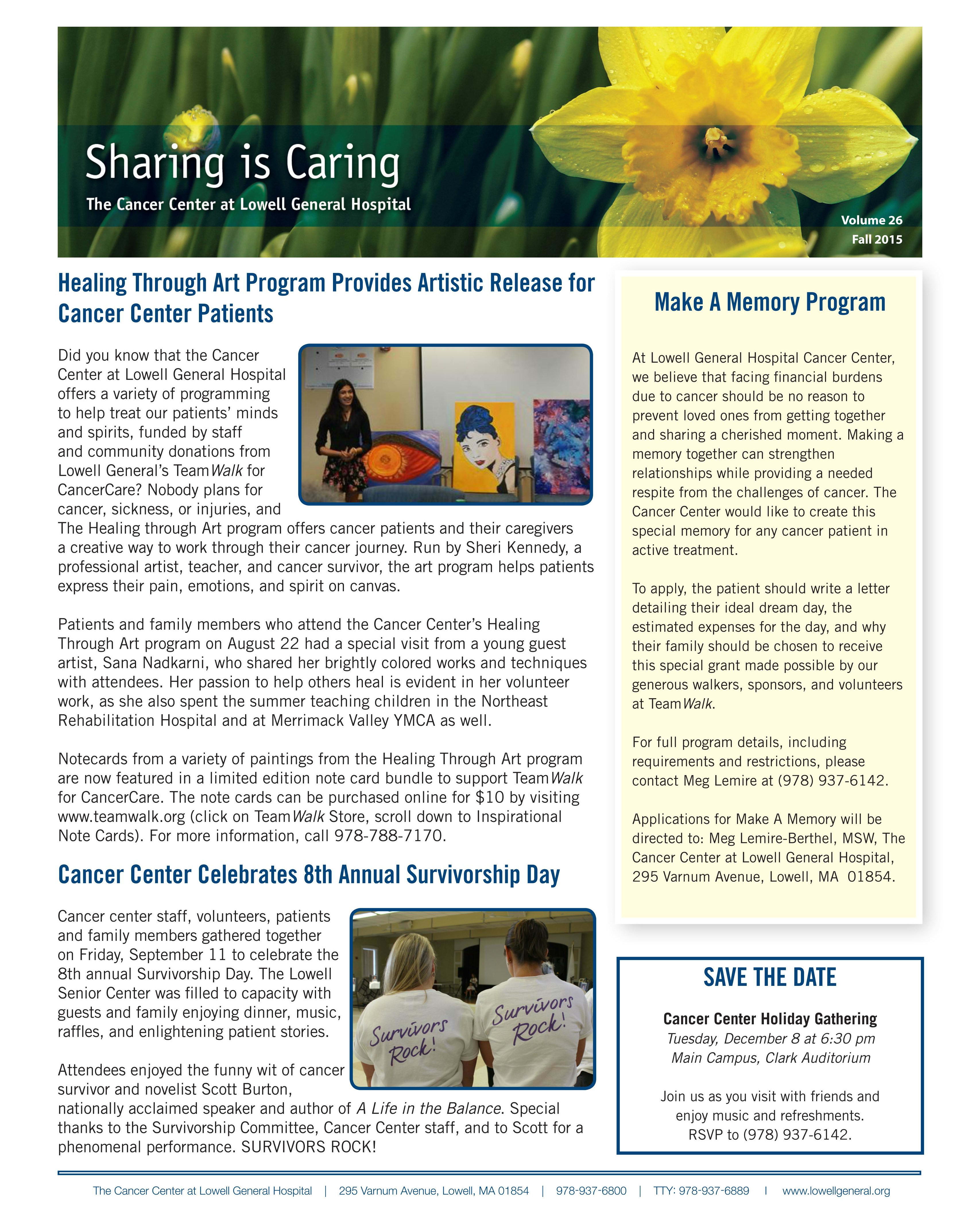 Cancer Center Community Newsletter, Vol 26 - 2015