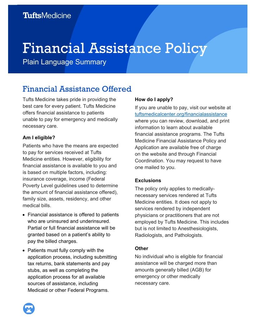 Financial Assistance Policy Plain Language Summary