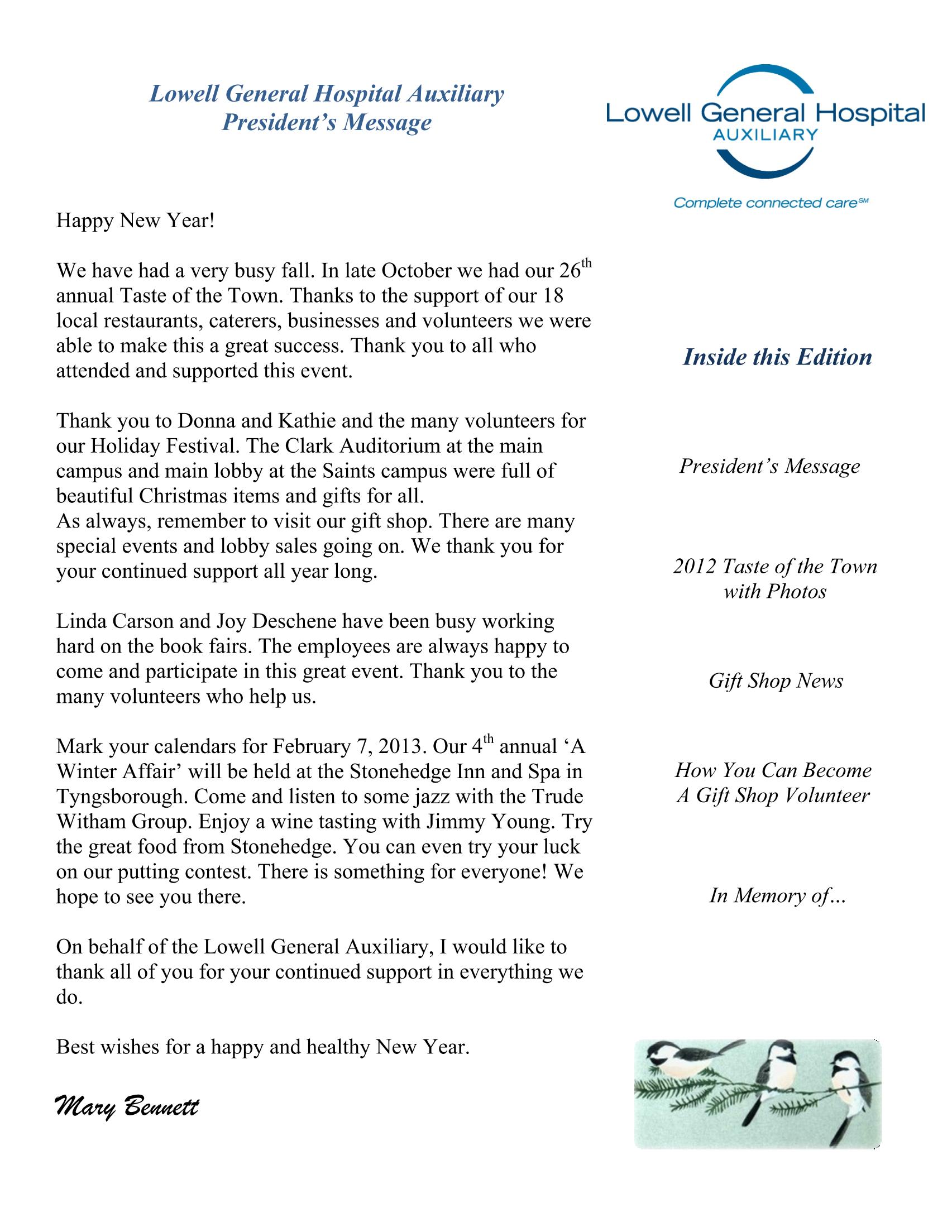 Winter 2013 Auxiliary Newsletter