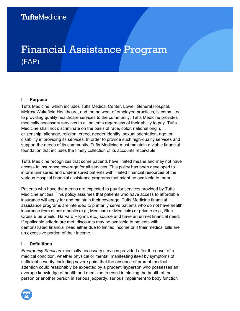 Tufts Medicine Financial Assistance Program (FAP)