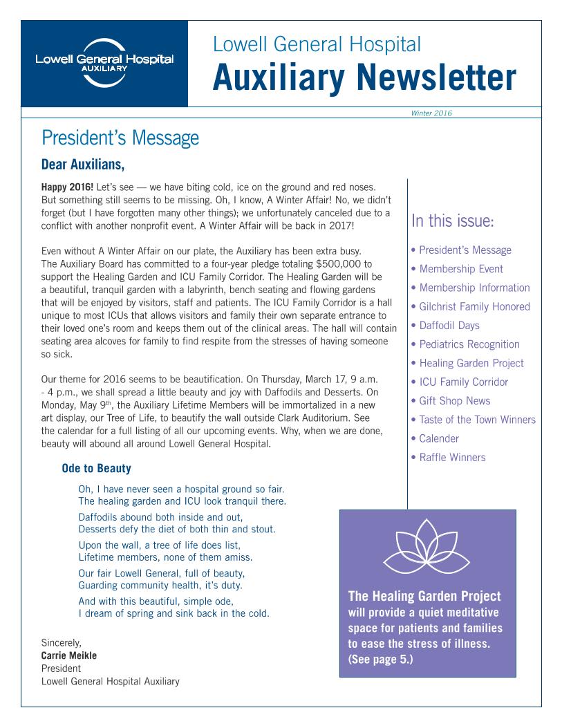 Winter 2016 Auxiliary Newsletter