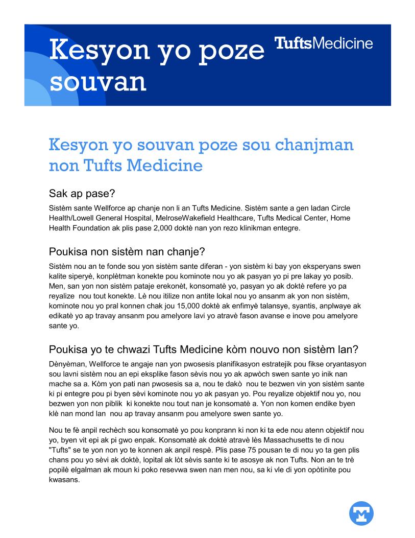Tufts Medicine FAQs - Haitian Creole