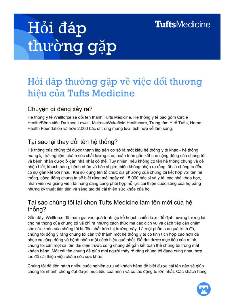 Tufts Medicine FAQs - Vietnamese