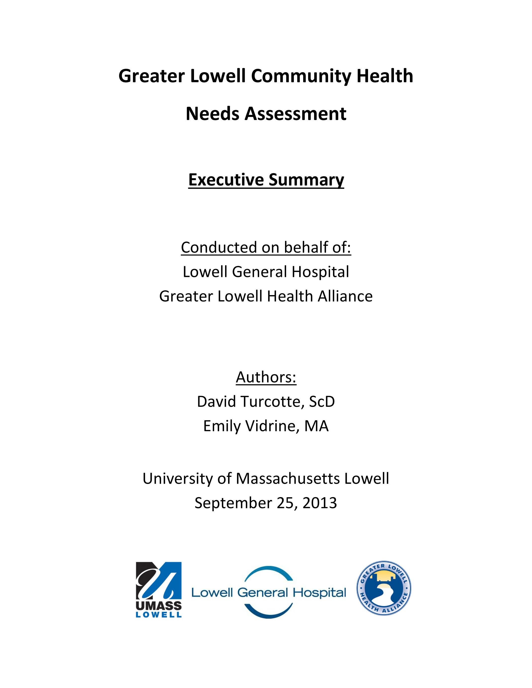 Greater Lowell Community Health Needs Assessment Executive Summary 2013
