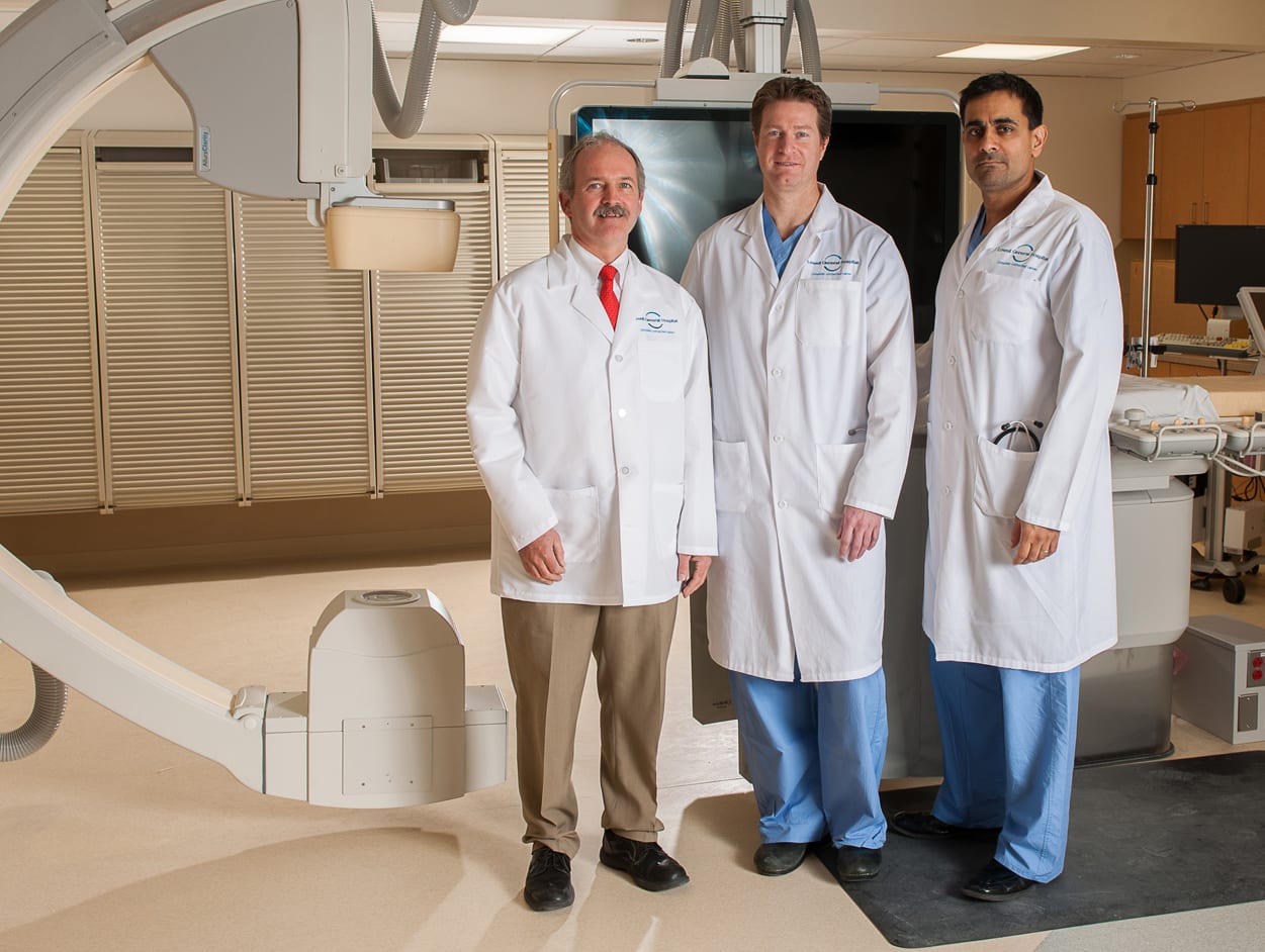 Interventional cardiologists Dr. James Waters, Dr. Kirk MacKnaught and Dr. Omar Ali