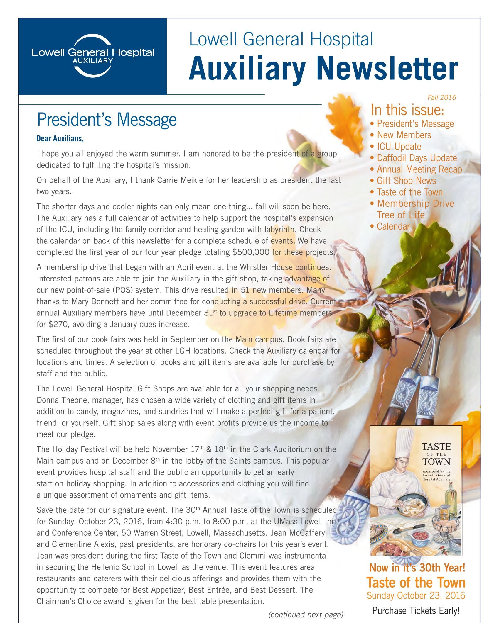 Fall 2016 Auxiliary Newsletter