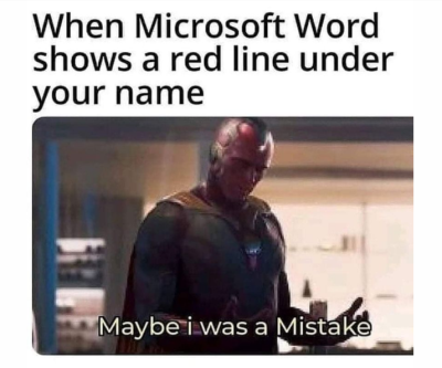 when microsoft word shows a redline under your name