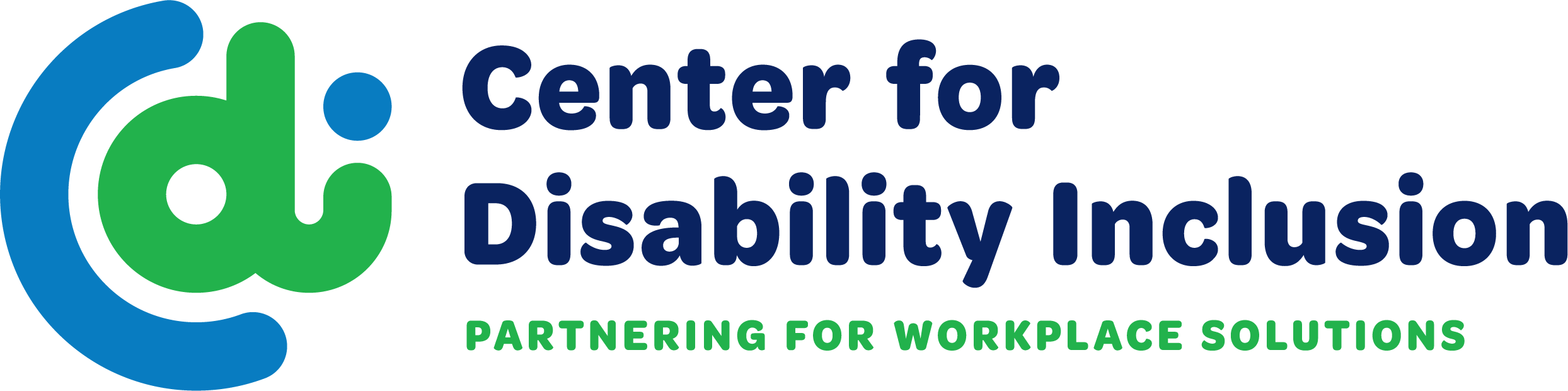 “为工作场所解决方案建立伙伴关系”的完整组织名称和标语左侧的蓝色和绿色的C d i