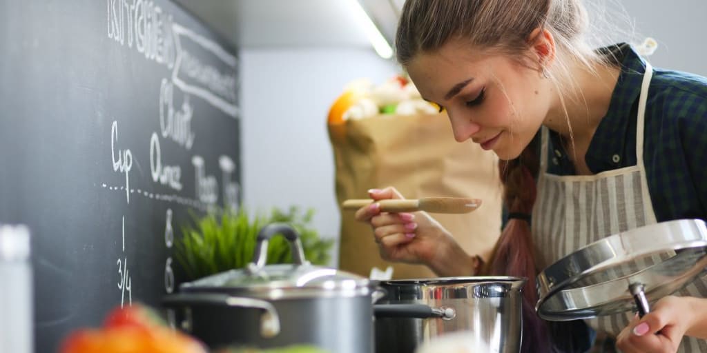 Chef tests her latest recipe.