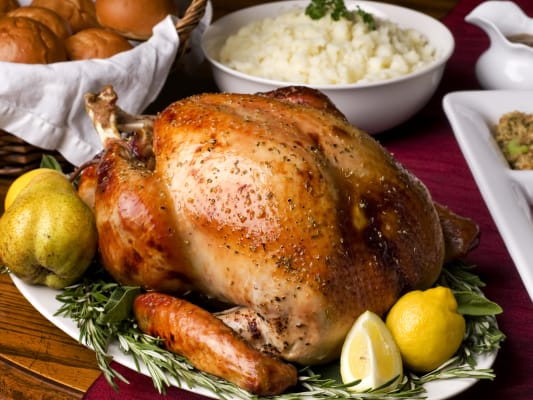 Roasted turkey for Thanksgiving dinner.