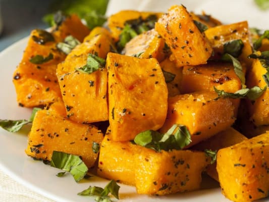 Butternut squash fries with herbs.