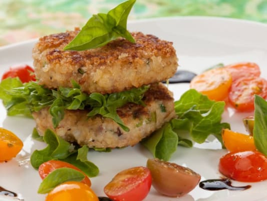 Lightly filled crabcakes are a healthy summertime option.