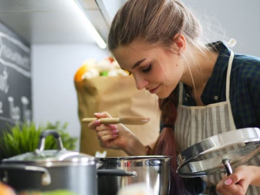 Chef tests her latest recipe.