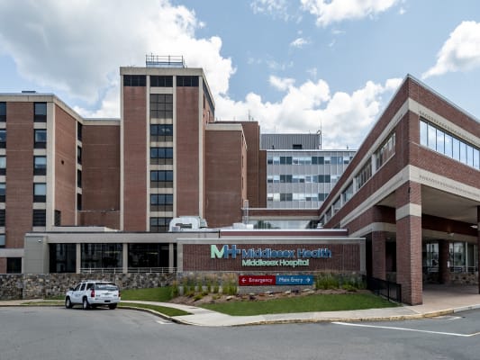 Entry welcome sign at Middlesex Hospital in Middletown, CT.