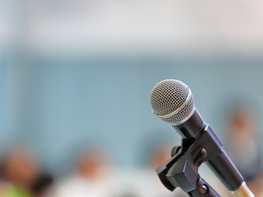 Microphone at Orthopedic speaking event