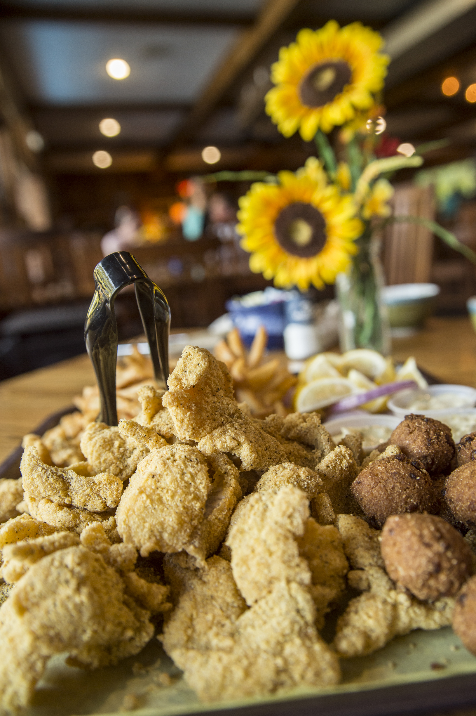Spankin' hot catfish with hush  puppies and fries - homemade tartar sauce!