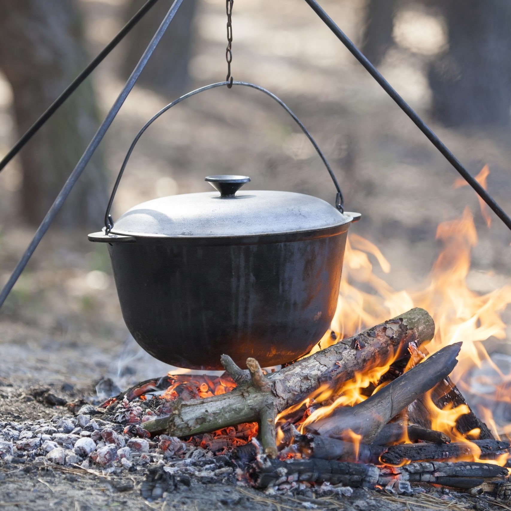 Photo of a Dutch Oven over a firepit