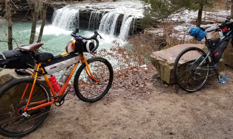 Gravel grinding at Falling Water Falls in Richland Creek Wilderness