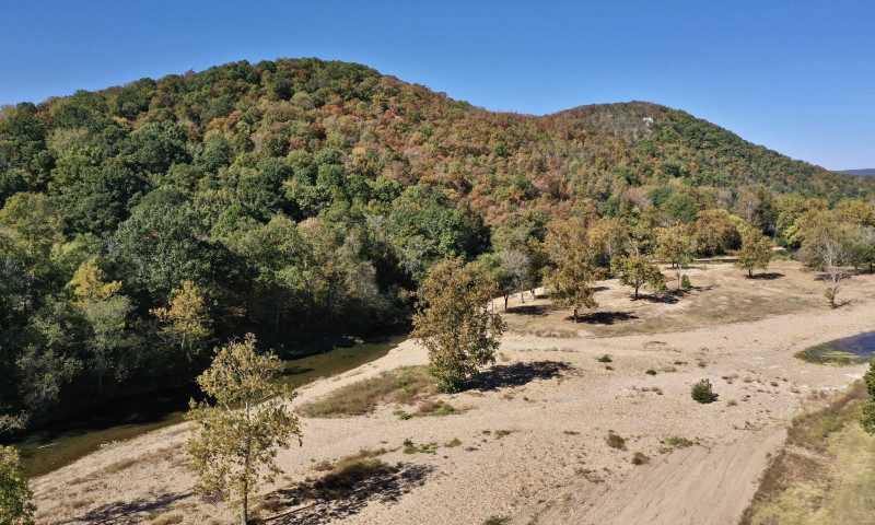 Aerial view of sandbar area on the Caddo River.