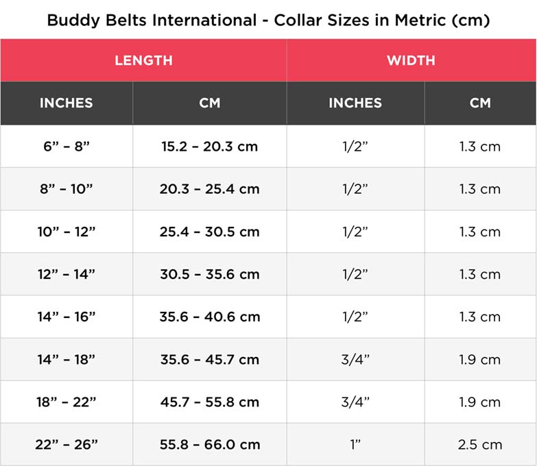 Buddy Belt Size Chart