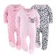 The Peanutshell Footed Baby Sleepers for Girls, Cheetah & Pink Hearts, Newborn to 12 Month Sizes