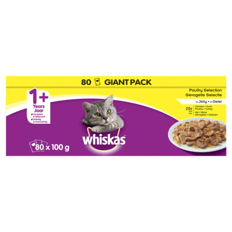 Whiskas 1+ Poultry Selection in Jelly Adult Cat Food Pouches