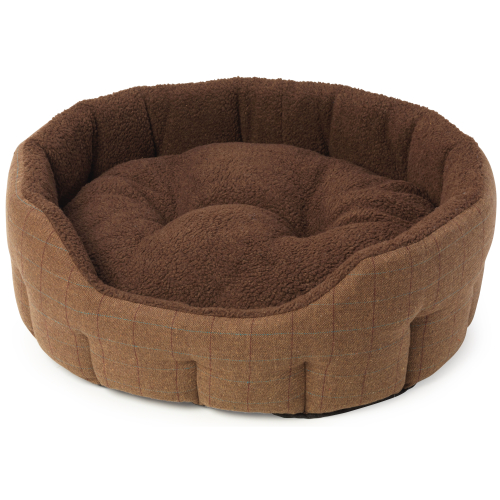 House of Paws Brown Tweed & Faux Sheepskin Oval Snuggle Dog Bed