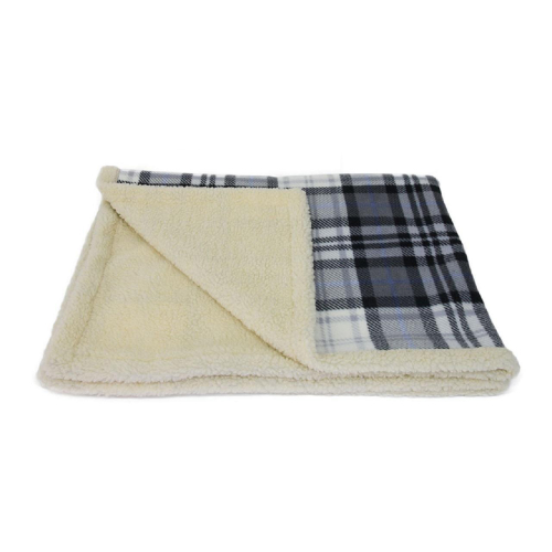 Earthbound Sherpa Grey Check Dog Blanket