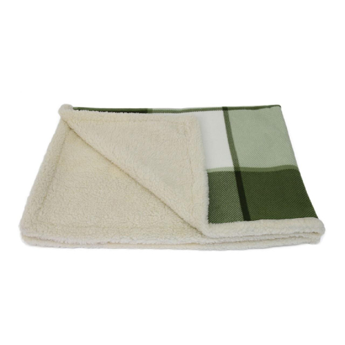 Earthbound Sherpa Green Check Dog Blanket