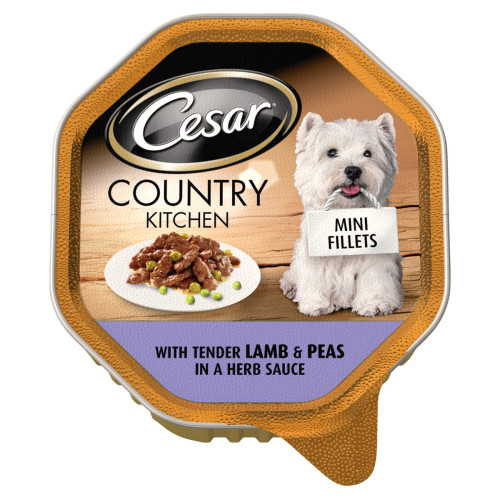 Cesar Tray Country Kitchen Mini Fillets Lamb & Peas in Sauce Adult Dog Food