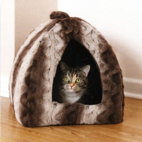 Rosewood Grey & Cream Plush Pyramid Cat Bed