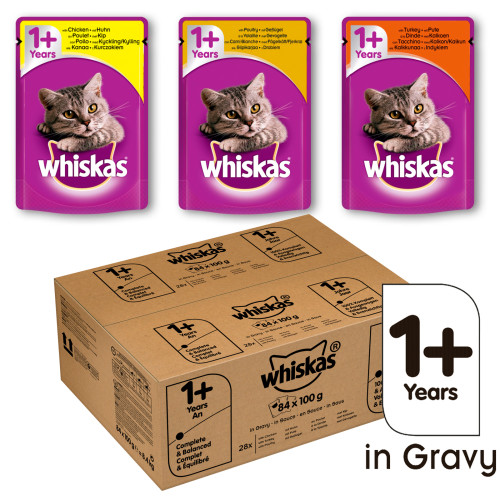 Whiskas 1+ Mixed Selection in Gravy Wet Adult Cat Food Pouch