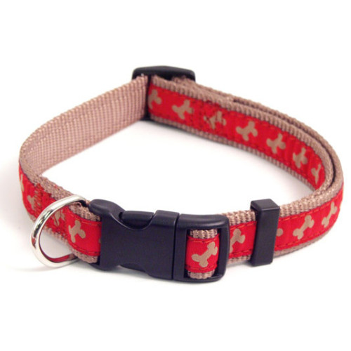 Rosewood Wag 'n' Walk Paw Print Red & Beige Dog Collar