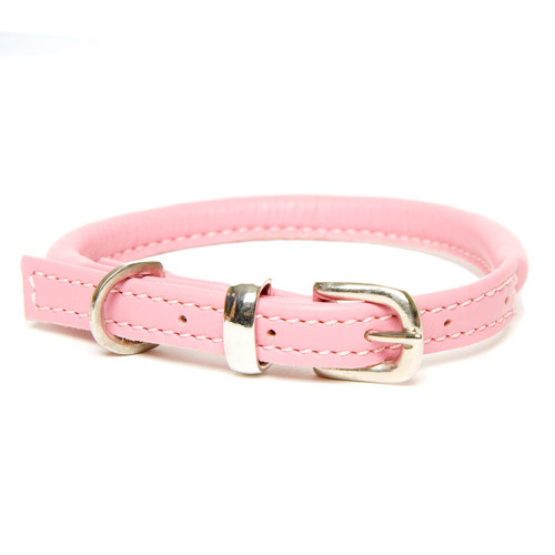 Dogs & Horses Rolled Leather Dog Collar Pink & Silver